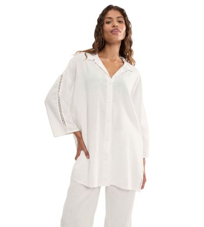 Дълга Плажна риза Summer Wear Boyfriend Shirt 01 копринено бяла