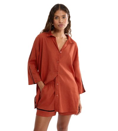 Дълга Плажна риза Summer Wear Boyfriend Shirt 01 оранжева
